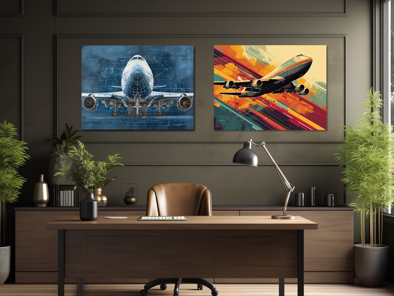 Boeing 747 Blueprint Digital Poster B747 Perfect Pilot Gift Man Cave ...