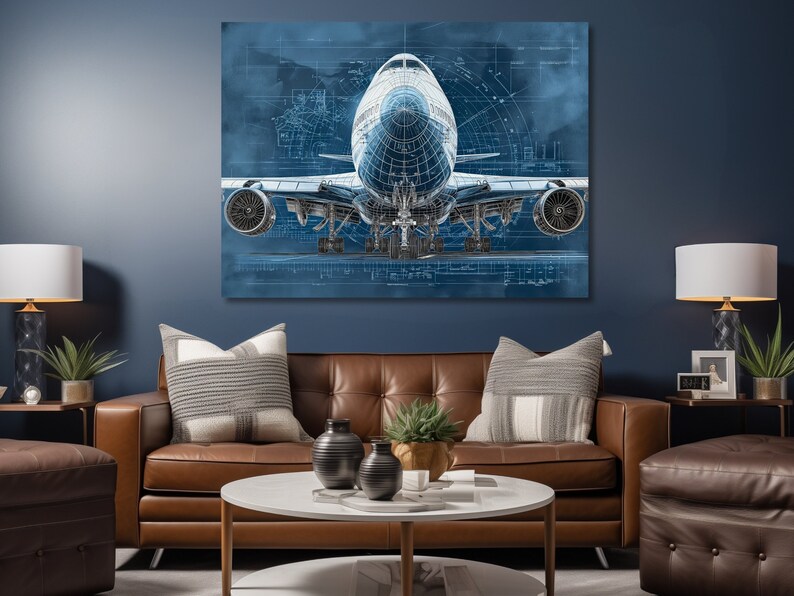 Boeing 747 Blueprint Digital Poster B747 Perfect Pilot Gift Man Cave ...
