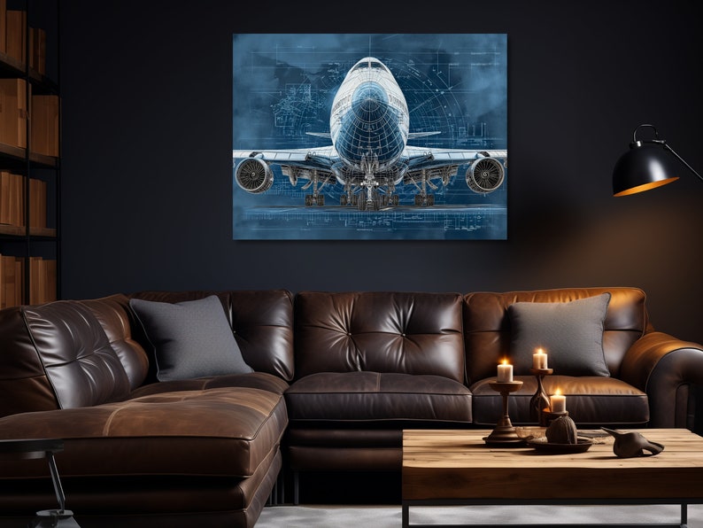 Boeing 747 Blueprint Digital Poster B747 Perfect Pilot Gift Man Cave ...