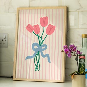Impresión de tulipanes sin marco / Impresión de flores Póster de flores Arte de tulipanes Impresiones de rayas Decoración de flores Impresión de ramo de flores Regalo de tulipán Regalo para amantes de las flores