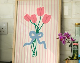 Tulips UNFRAMED Print | Flower Print Flower Poster Tulip Art Stripey Prints Flower Decor Flower Bouquet Print Tulip Gift Flower Lover Gift