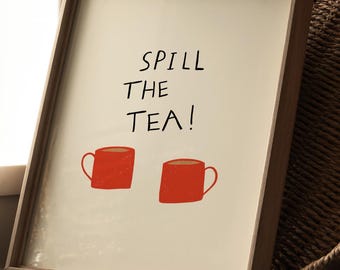 Derramar el té Impresión SIN MARCO / Impresiones de cocina Decoración de cocina Impresiones de té Impresiones de bebidas Arte de cocina Póster de té Regalos de té Póster de cocina divertido