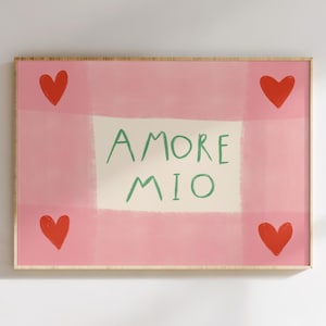 Impresión sin marco "Amore Mio" / Póster "Mi amor", arte dibujado a mano, impresiones de amor, decoración colorida, impresiones para dormitorio, arte infantil, regalos para bebé recién nacido