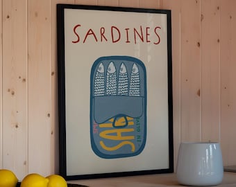 Sardines UNFRAMED Print | Sardine Posters Kitchen Poster Fish Kitchen Prints Kitchen Wall Decor Fun Decor Fish Prints Sardine Art Kitchen