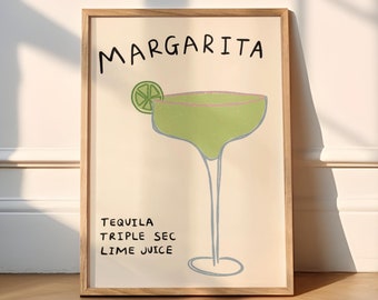 Margarita UNFRAMED Print | Cocktail Art Cocktail Prints Bar Cart Posters Kitchen Decor Kitchen Prints Drinks Poster Cocktail Gifts Margarita