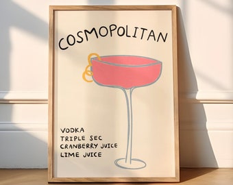 Cosmopolitan UNFRAMED Print | Cocktail Art Cocktail Prints Bar Cart Posters Kitchen Decor Kitchen Prints Drinks Posters Cocktail Gifts