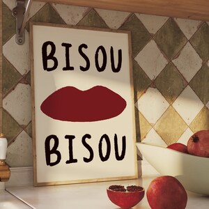 Bisou Bisou UNFRAMED Print | French Print Handwritten Print French Kiss Poster French Home Decor French Wall Art Colourful Wall Art Chic Art
