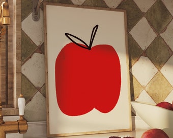 Apple UNFRAMED Print | Fruit Print Minimalistic Poster Kitchen Art Kitchen Prints Kitchen Decor Colourful Prints Cute Fruit Art Apple Art