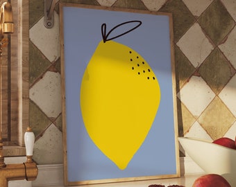 Lemon UNFRAMED Print | Fruit Print Minimalistic Poster Kitchen Art Kitchen Prints Kitchen Decor Colourful Prints Cute Fruit Art Lemon Art