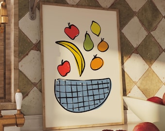 Fruit Bowl UNFRAMED Print | Kitchen Poster Kitchen Art Food Poster Kitchen Wall Art Kitchen Prints Food Wall Art Fruit Prints Fruit Posters