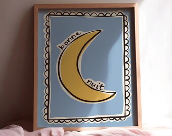 Bonne Nuit UNFRAMED Print | Good Night Bedroom Poster French Art Bedroom Decor Bedroom Prints Colourful Prints Nursery Posters Cute Prints