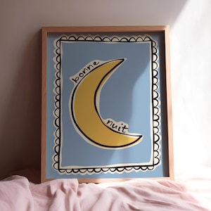 Póster de buenas noches sin marco, impresión Bonne Nuit, arte francés, decoración de dormitorio, impresiones para dormitorio, impresiones coloridas, pósteres para guardería, impresiones lindas