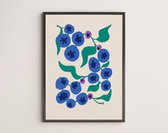 Blueberry UNFRAMED Print | Food Prints Kitchen Wall Art Kitchen Prints Colourful Art Colourful Print Wonky Art Wonky Prints Quirky Art Fruit