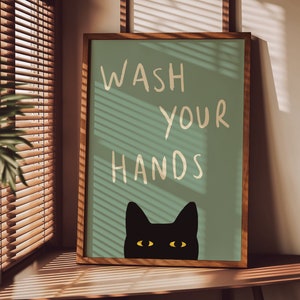 Wash Your Hands UNFRAMED Print | Bathroom Poster Funny Bathroom Decor Toilet Wall Art Toilet Poster Funny Cat Art Toilet Print Funny Cat Art