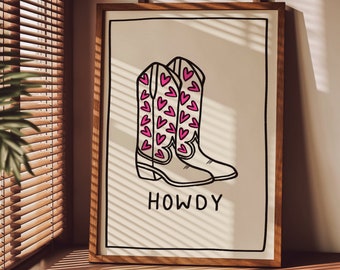 Impresión sin marco de Howdy / Pósteres de bienvenida Arte moderno Decoración de pared para pasillos Impresiones para pasillos Arte para pasillos Botas de vaquera Arte occidental Impresión de Howdy
