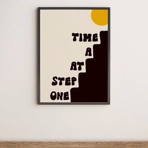 One Step at a Time Art Print Typography Print, Positive Art Poster, Retro Prints, Retro Art, Colourful Wall Art, Aesthetic Wall Decor Black