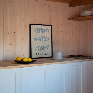 Impresión sin marco de peces / Impresión de peces Póster minimalista Arte de cocina Impresiones de cocina Decoración de cocina Impresiones de cocina minimalistas Póster de peces para baño Blue