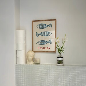 Impresión sin marco de peces / Impresión de peces Póster minimalista Arte de cocina Impresiones de cocina Decoración de cocina Impresiones de cocina minimalistas Póster de peces para baño imagen 5