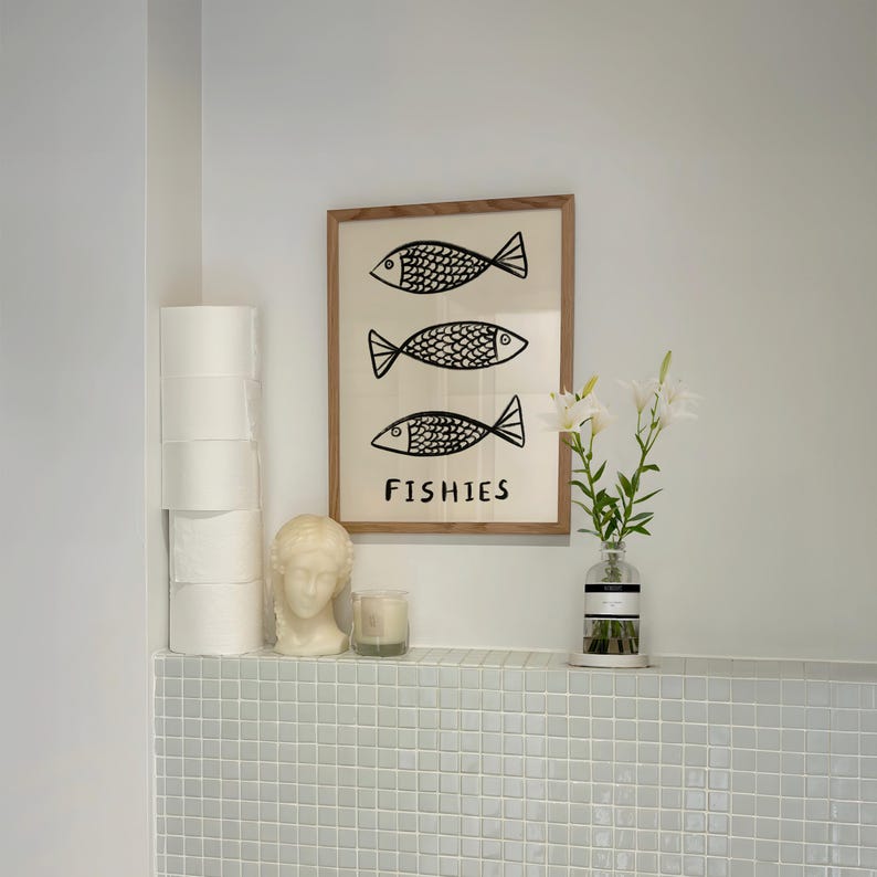 Impresión sin marco de peces / Impresión de peces Póster minimalista Arte de cocina Impresiones de cocina Decoración de cocina Impresiones de cocina minimalistas Póster de peces para baño imagen 8