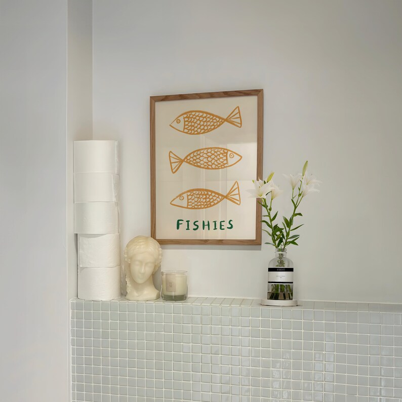 Impresión sin marco de peces / Impresión de peces Póster minimalista Arte de cocina Impresiones de cocina Decoración de cocina Impresiones de cocina minimalistas Póster de peces para baño imagen 6