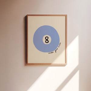 Make Your Move UNFRAMED Print | Lucky 8 Ball Print Retro 8 Ball Pool Poster Hand Drawn Prints Retro Games Posters Living Room Decor Trendy Blue & Black