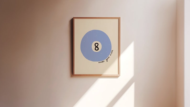 Make Your Move UNFRAMED Print | Lucky 8 Ball Print Retro 8 Ball Pool Poster Hand Drawn Prints Retro Games Posters Living Room Decor Trendy Blue & Black