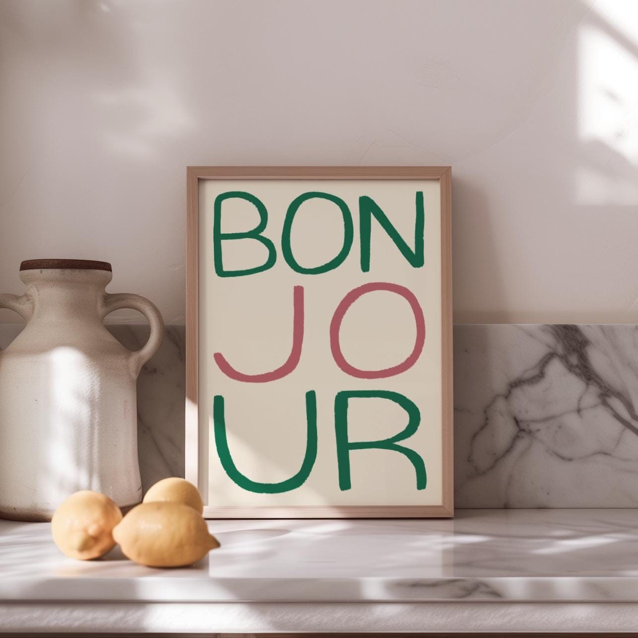 Bonjour UNFRAMED Print | Bonjour Print Colourful Wall Decor