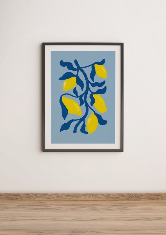 Lemons UNFRAMED Print | Fruit Print Fruit Poster Kitchen Wall Art Kitchen Prints Colourful Art Colourful Prints Wonky Art Quirky Art