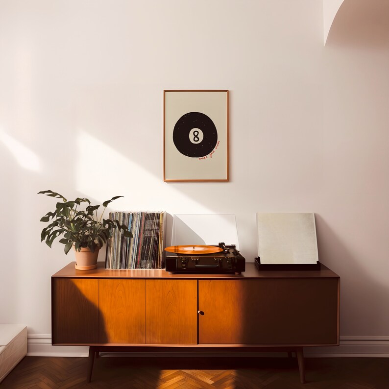 Make Your Move UNFRAMED Print | Lucky 8 Ball Print Retro 8 Ball Pool Poster Hand Drawn Prints Retro Games Posters Living Room Decor Trendy image 6