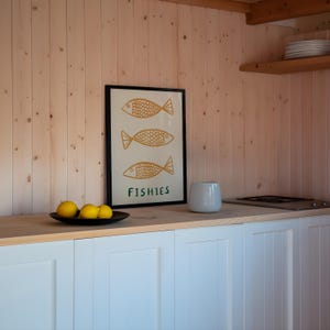 Impresión sin marco de peces / Impresión de peces Póster minimalista Arte de cocina Impresiones de cocina Decoración de cocina Impresiones de cocina minimalistas Póster de peces para baño Orange