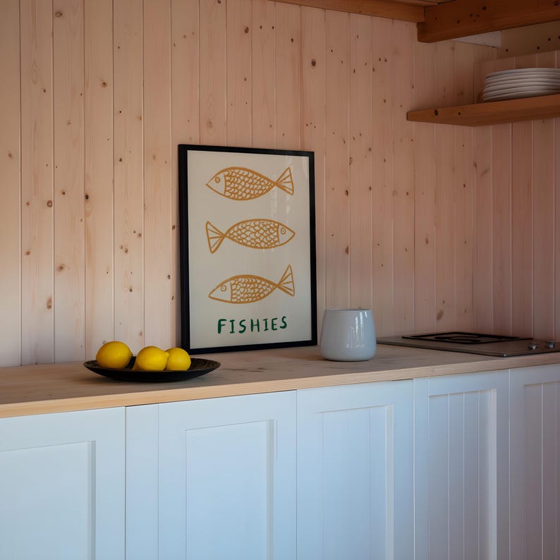 Impresión sin marco de peces / Impresión de peces Póster minimalista Arte de cocina Impresiones de cocina Decoración de cocina Impresiones de cocina minimalistas Póster de peces para baño Orange