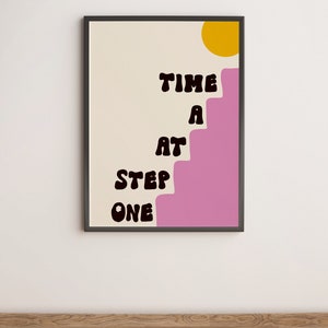 One Step at a Time Art Print Typography Print, Positive Art Poster, Retro Prints, Retro Art, Colourful Wall Art, Aesthetic Wall Decor Pink