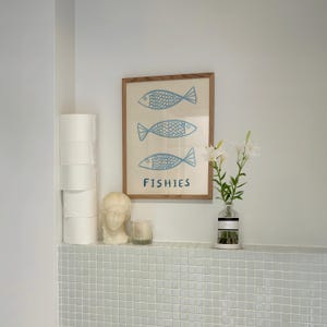 Impresión sin marco de peces / Impresión de peces Póster minimalista Arte de cocina Impresiones de cocina Decoración de cocina Impresiones de cocina minimalistas Póster de peces para baño imagen 7