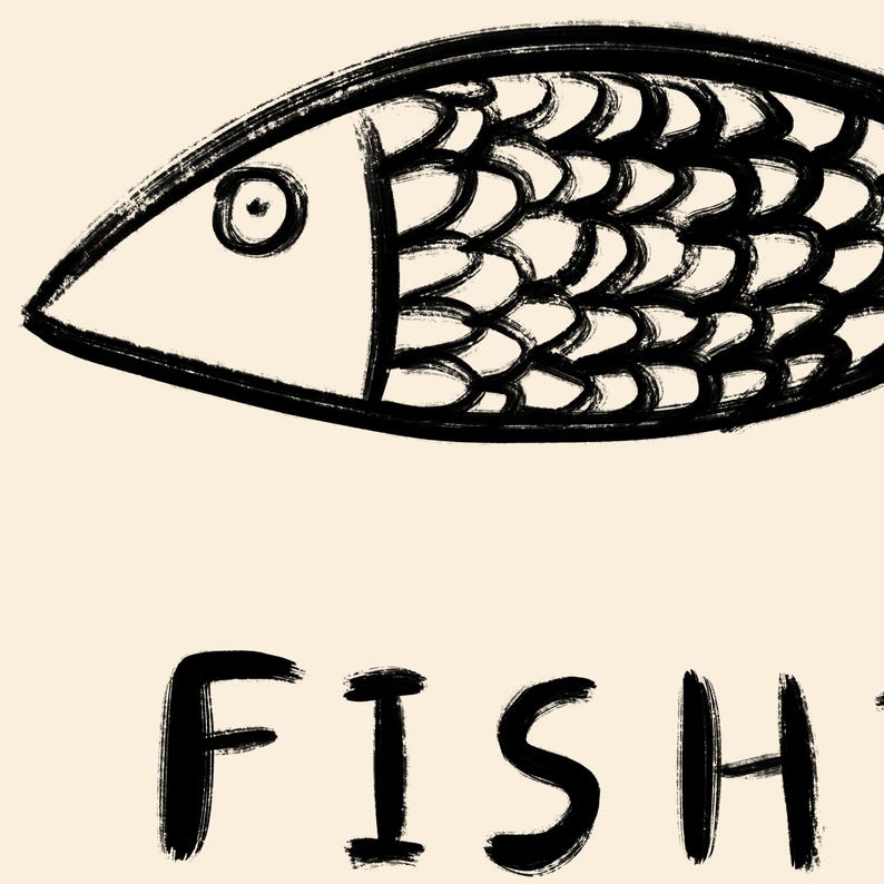 Impresión sin marco de peces / Impresión de peces Póster minimalista Arte de cocina Impresiones de cocina Decoración de cocina Impresiones de cocina minimalistas Póster de peces para baño imagen 10