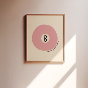 Make Your Move UNFRAMED Print | Lucky 8 Ball Print Retro 8 Ball Pool Poster Hand Drawn Prints Retro Games Posters Living Room Decor Trendy Pink & Black