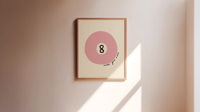 Make Your Move UNFRAMED Print | Lucky 8 Ball Print Retro 8 Ball Pool Poster Hand Drawn Prints Retro Games Posters Living Room Decor Trendy Pink & Black