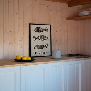Impresión sin marco de peces / Impresión de peces Póster minimalista Arte de cocina Impresiones de cocina Decoración de cocina Impresiones de cocina minimalistas Póster de peces para baño Black