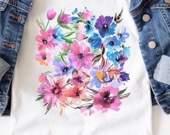 Floral Watercolor Kids T-Shirt: Cottagecore Youth Tee