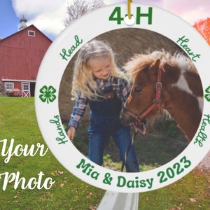 4-H Photo Ornament, Custom 4-H ornament with name and year, 4-H Christmas Gift, 2024, Personalized 4-H Metal Ornament