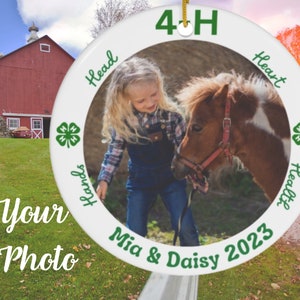 4-H Photo Ornament, Custom 4-H ornament with name and year, 4-H Christmas Gift, 2023, Personalized 4-H Ceramic Ornament