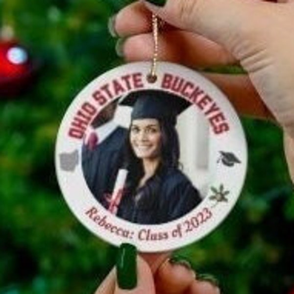 Ohio State University Grad Photo Christmas Ornament, OSU Graduation Gift, Custom Ohio State Buckeye Personalized Ohio State Photo Ornament,