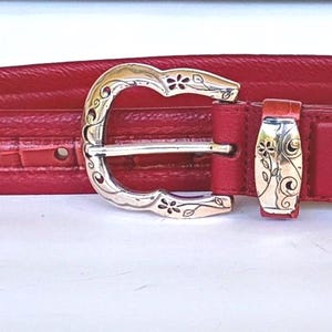 Brighton Red Leather Croc Embossed Belt Silver with Gold Accent Hardware Medium Brighton Red Belts for Women for sale | eBay main image 2