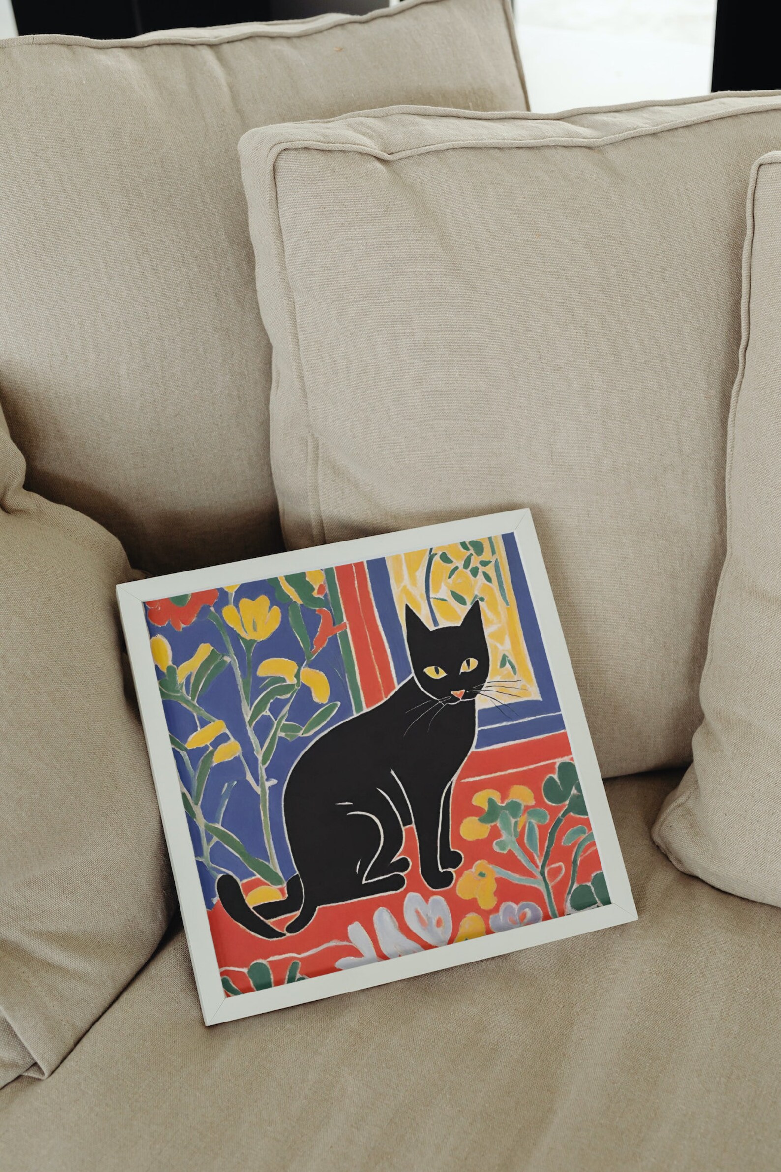 Black Cat Painting Matisse Style, Floral Painting With Kitten, Home ...