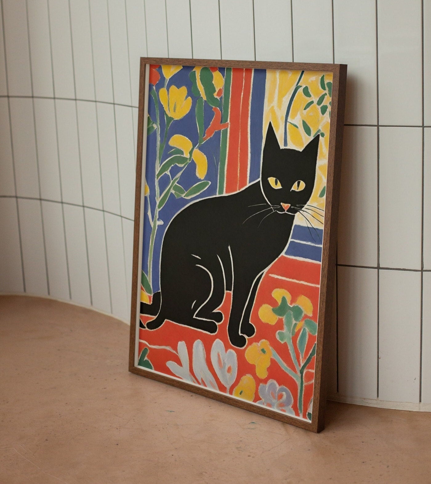 Black Cat Painting Matisse Style Floral Painting With Kitten - Etsy