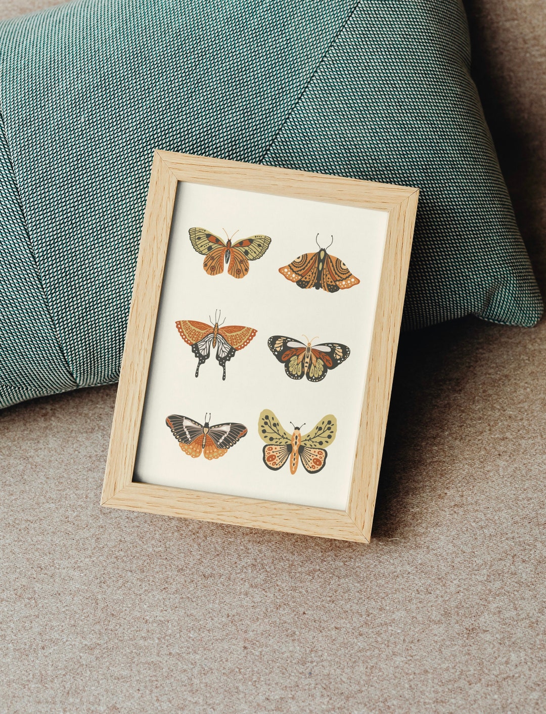 Boho Butterfly Print, Retro Butterflies Wall Art, Vintage Rustic