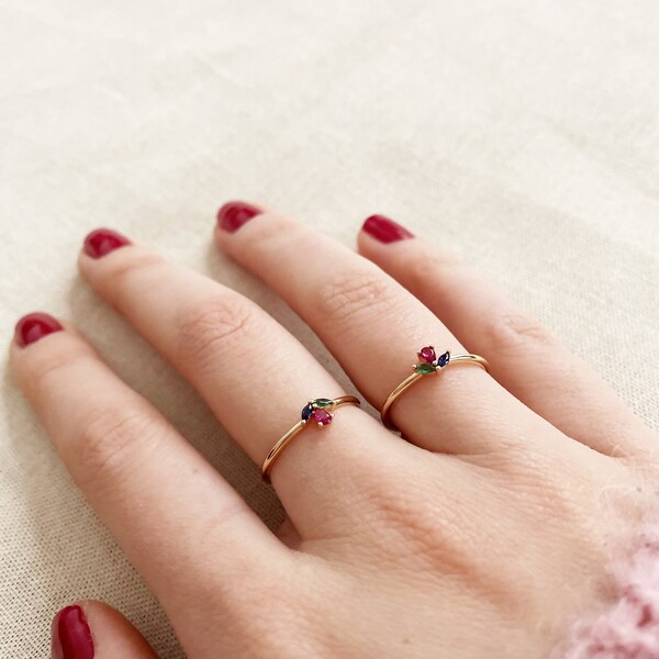 Bague Fleur Multicolore • Plaqué Or