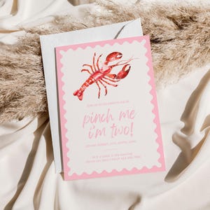 Pinch Me I&#39;m One Birthday Pink Invitation | Crawfish Birthday Party Invitation | Crawfish Boil Invitation | Ofishally One Birthday Theme |