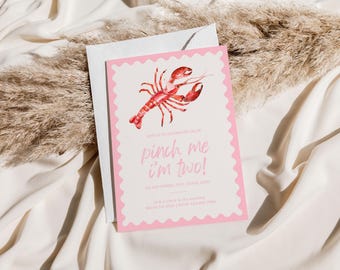 Pinch Me I'm One Birthday Pink Invitation | Crawfish Birthday Party Invitation | Crawfish Boil Invitation | (Digital Download)