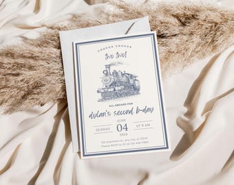 Chugga Chugga Two Two birthday invitation | Train Birthday invite | Railroad Theme | Vintage Choo-Choo Train | (Digital Download)