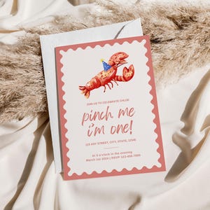 Pinch Me I&#39;m One Birthday Invitation | Crab Birthday Party Invitation | Lobster Crab Boil | Crawfish Boil | Ofishally One Birthday Theme